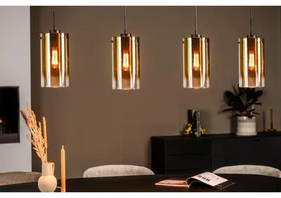 Image de Lustre suspension 4 lumières en verre doré