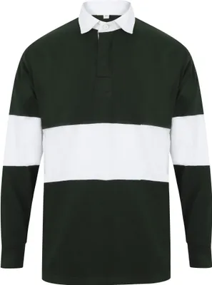 Productafbeelding van Front Row uni rugbyshirt met contrasterende strepen, model RW6649 (maat M), kleur: flessengroen/wit