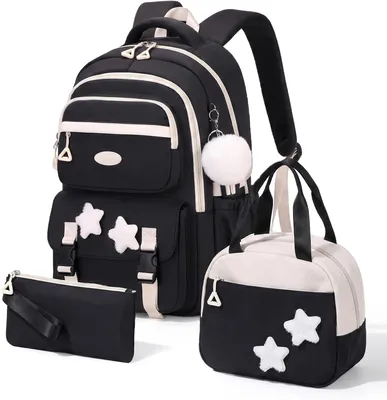Produktbild von Amythe Schulranzen Mädchen Set mit Lunchpaket Mäppchen, Schwarz
