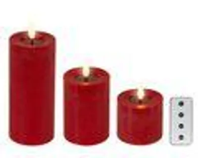 Produktbild von LED Kerzen 11-19cm mit Timer Wachs 3 Stück Rot / Warmweiß