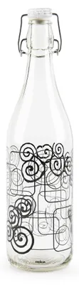 Glas-Wasserflasche 1 l, Magic Black Dekor, luftdichter Verschluss