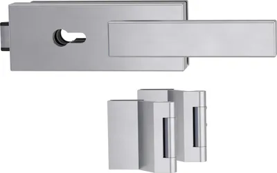 Produktbild von Griffwerk PURISTO S -Edelstahl matt Ganzglastürbeschlagset -3-teiliger Bandsatz -mit Griff CARLA -EM -PZ