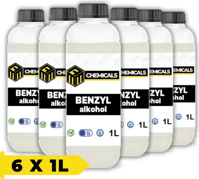 Produktbild von MRM CHEMICALS Benzylalkohol 1L Rein Phenylmethanol Lösungsmittel, Konservierungsmittel in Kosmetika Parfüms, Zusatzstoff E1519 Lebensmittelqualität x6