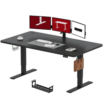 Produktbild von SANODESK Höhenverstellbarer Schreibtisch 200x80cm, Kindersicherung, Memory-Funktion, LED-Display, 70 kg Tragkraft, 2 Haken, einfache Montage (Schwarz)