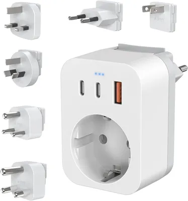 Obrázok produktu pre Adaptér na cestovanie – univerzálna zásuvka – pre medzinárodné cestovanie – s USB-C – 6 odnímateľných zásuviek – biely