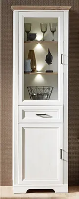 Produktbild von Vitrine Standvitrine Vitrinenschrank Holzvitrine Wohnzimmerschrank "Jillana II" Pinie hell / Artisan Eiche