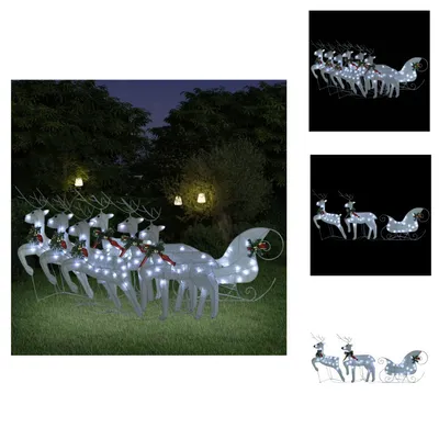 Produktbild von vidaXL Rentier mit Schlitten Weihnachtsdekoration 140LEDs Outdoor Weiß -  Weihnachtsbeleuchtung