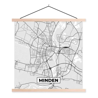 Produktbild von MuchoWow® Textilposter Minden - Karte - Stadtplan - Deutschland - Karte 40x40 cm mit holzfarbenen Rahmen - Posterleiste