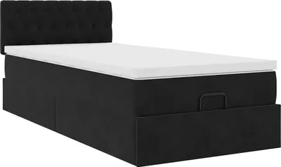 Produktbild von Ottoman-Bett mit Matratze Schwarz 90x200 cm Samt