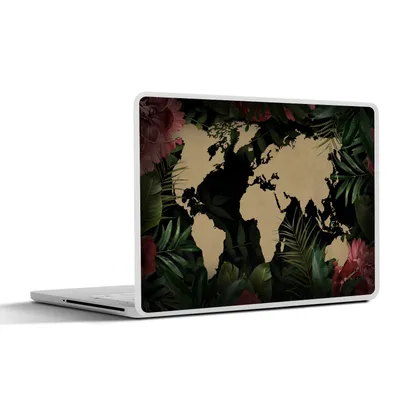 Produktbild von MuchoWow® Laptop Aufkleber Sticker Cover Weltkarte - Blumen - Tropische Pflanzen 32.5x23.5 cm - Sticker für Laptop - Selbstklebend
