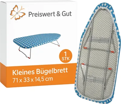 Produktbild von Kleines Bügelbrett 71x33x14,5cm – Tischbügelbrett zum Sitzen & Stehen Waschbar Metall Polyester 1,1kg bügelbretter klein