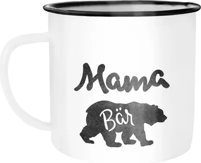 Produktbild von Emaille Tasse Becher Papa, Mama, Oma, Opa Bär Kaffeetasse Moonworks® Mama weiß-schwarz unisize