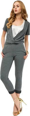 Immagine prodotto di Tuta elegante da donna, comoda e sportiva, pezzo unico 6/8 con scollo a V; Grafite/M/38