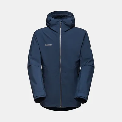 Dunkelblaue Hardshelljacke mit Kapuze von Mammut; Modell Alto Light HS.