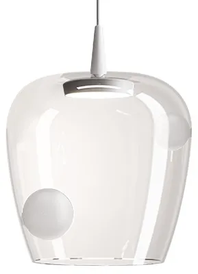 Produktbild von Zafferano Bilia LED-Pendelleuchte 230V, Diffusor aus mundgeblasenem Borosilikatglas sandgestrahlt Weiß, Durchmesser 27cm, modernes Design, 2700K