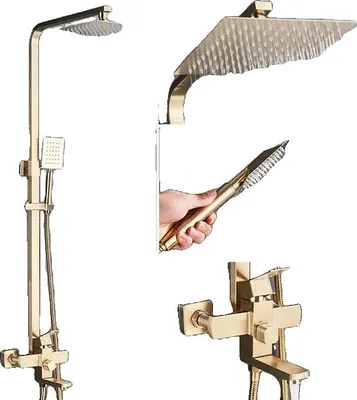 Produktbild von Badezimmerarmatur, Wandmontiert, Regendusche, Gebürstetes Golden B
