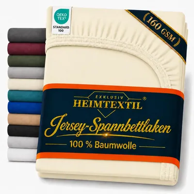 Produktbild von EXKLUSIV HEIMTEXTIL Jersey Spannbettlaken Deluxe 160 x 200 cm Naturweiss 160 GSM, 100% Baumwolle   Bed-Sheet Bettlaken Spannbetttuch Topper Leinentuch
