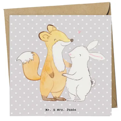 Produktbild von Mr. & Mrs. Panda Glückwunschkarte Fuchs Hase Freunde treffen - Grau Pastell - Geschenk, Klappkarte, doppelkarte, Grußkarte, anlasskarte, faltkarte