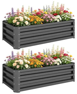 Produktbild von Hochbeet Metall 2er-Set, Offener Boden, Für Garten Balkon, 110x50x30cm, Dunkelgrau
