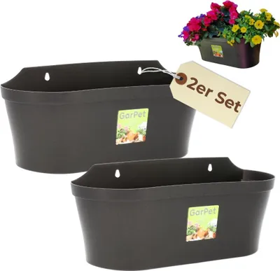 Produktbild von 2er Set Wand Blumentopf im Set Wandblumentopf Wandtopf Pflanzgefäß Blumenkasten Outdoor Wandblumenkasten Wandpflanztopf Wandampel Anthrazit