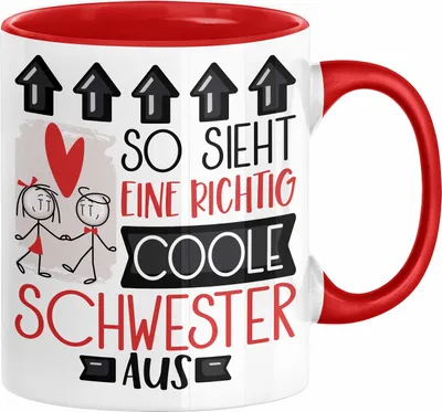 Produktbild von Schwester Geschenk Tasse Lustig Geschenkidee für Schwester Geburtstag So Sieht Eine Richtig Coole Schwester Aus Frauen Spruch Beste Schwester (Rot)