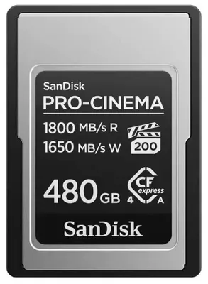 Produktbild von SanDisk PRO-CINEMA CFexpress Type A Card - 480GB, 480 GB, CFexpress Type A, 1800 MB/s, 1650 MB/s, Tropfsicher, Staubresistent, Wasserfest, Schwarz, Metallisch