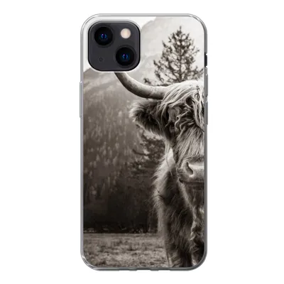 Produktbild von MuchoWow® Handyhülle Schutzhülle Hülle für iPhone 13 mini Scottish Highlander - Stier - Schwarz - Weiß Silikon Softcase Handy Hülle - Softcase