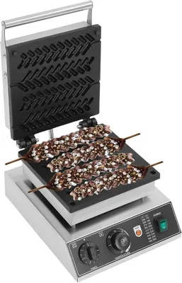 Productafbeelding van Mini wafelijzer, wafelmaker, frietjes-wafelmaker, 1700W, dubbel wafelijzer, roestvrij staal, voor Belgische wafels, 36 x 30 x 24 cm, wafelvorm met graanmotief