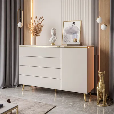 Produktbild von AURORA Kommode mit Schubladen Kaschmir schräge gold Chrom Beine