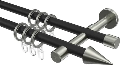 Produktbild von Interdeco Gardinenstange / Vorhangstange Schwarz / Edelstahl-Optik, Typ Sinux Scarano (Kegel), 16 mm Ø 2-läufig, 140 cm