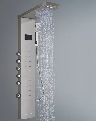 Produktbild von Linuode LED-Licht Duscharmatur Badezimmer SPA Massage Jet Duschsäulensystem Wasserfall Regen Duschpaneel Bidet Sprayer Tap,8013 Gebürstet