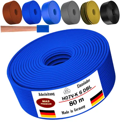 Immagine prodotto di Cavo di alimentazione da 80 metri, tipo H07 V-K DBL, sezione 1x6 mm², colore blu scuro, monofilo, flessibile