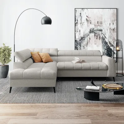 Image de Canapé d'angle avec fonction sommeil VINNI L, Côté angle : gauche, Couleur : Beige, Tissu : Misterio 07