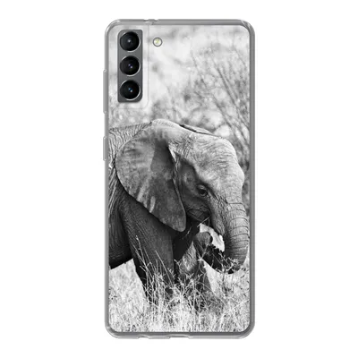 Produktbild von MuchoWow® Handyhülle Schutzhülle Hülle für Samsung Galaxy S21 Plus Elefant - Tiere - Gras - Schwarz und weiß Silikon Softcase Handy Hülle - Handy-Tasche