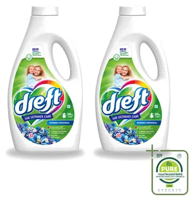 Produktbild von 2 x Dreft Ultimate Care Flüssigwaschmittel Buntwäsche Morgenfrisch - Großpackung - 2 Stücke