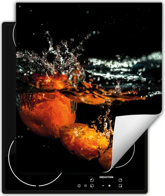 Produktbild von DarHaus Herdabdeckplatte 45x52 cm Anti Rutsch Matte Aufrollbar, schwarz - Wasser - Orange