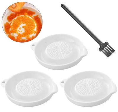 Produktbild von Keramik Knoblauchreibe mit Bürste, Ingwerreibe & Gewürzreibe, Mini Reibeteller für Knoblauch, Zwiebeln, Babybrei & Küchenzubehör