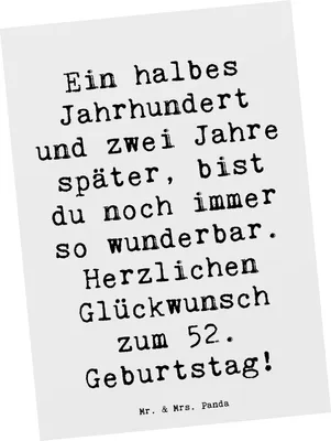 Produktbild von Mr. & Mrs. Panda Postkarte Spruch 52. Geburtstag - Weiß - Geschenk, Ansichtskarten, Postkarten, Happy Birthday, Grußkarte, Glückwunsch, Geburtstagsgruß, bildkarte