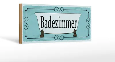Produktbild von Holzschild Hinweis 27x10cm Badezimmer blaues Schild