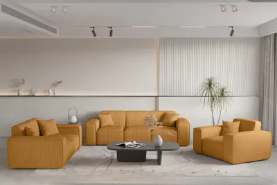 Produktbild von Sofaset Designersofa CELES PREMIUM 3-2-1 in Stoff Scala Senfgelb