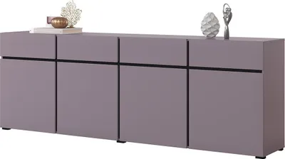 Image de Buffet HAVANA 225 cm – Violet pastel et noir – 4 portes, 4 tiroirs – Design moderne