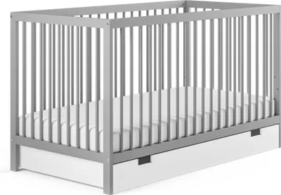 Produktbild von Babybett mit Schublade und Matratze Kinderbett Gitterbett 60x120 & 70x140 cm höhenverstellbar & herausnehmbare Sprossen | 70x140 cm Buchenholz Grau sehr stabil  Europe