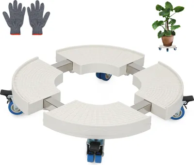 Immagine prodotto di TolleTour Rullo per piante Bianco Piedistallo Robusto piedistallo mobile per esterni Rotondo da 38 cm a 52 cm per esterni Ruote a 360°