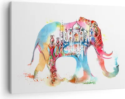 Produktbild von Bild auf Leinwand - Leinwandbild - Elefant Indien ethnisch Kultur - 70x50cm - Wand Bild - Wanddeko - Leinwanddruck - Bilder - Kunstdruck - Wanddekoration - Leinwand bilder - Wandkunst - AA70x50-3037