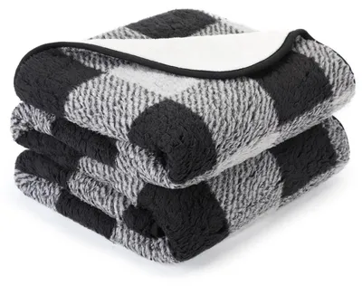 Image de Couverture imperméable pour chien, 100x75 cm, en flanelle et sherpa, lavable en machine, couleur noire