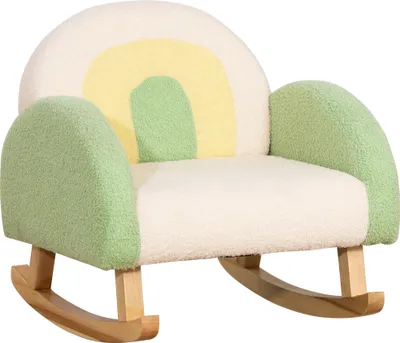 Sedia A Dondolo Per Bambini Costway - In Legno Massiccio Con Rivestimento Velluto, Portata 50kg