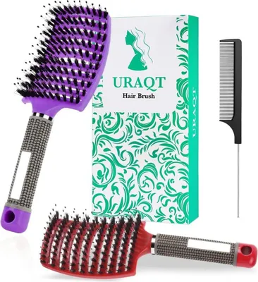 Image de Brosse à cheveux URAQT Brosse à démêler professionnelle en poils de sanglier Brosse à boucler les cheveux