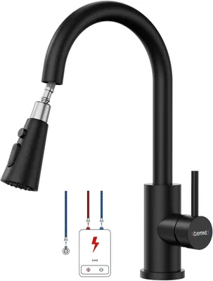 Produktbild von Küchenmischbatterie Niederdruck, ausziehbar, 3 Strahlarten, 360° drehbar, schwarz, für Niederdrucksysteme