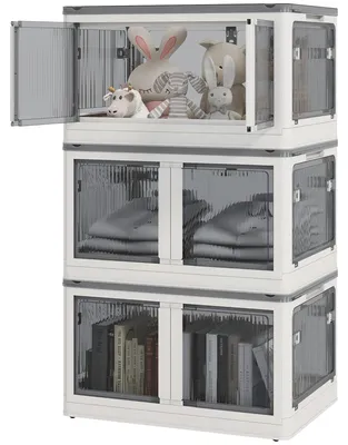 Produktbild von HOMCOM 69L Aufbewahrungsbox Truhe mit Rollen, 5-seitiger Zugang, Weiß