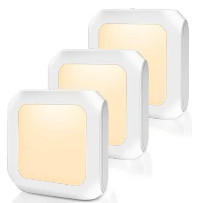 Produktbild von 3 Stück LED Nachtlicht Steckdose mit Lichtsensor Warmweiß für Flur, Schlafzimmer, Kinderzimmer, Küche, Treppe
